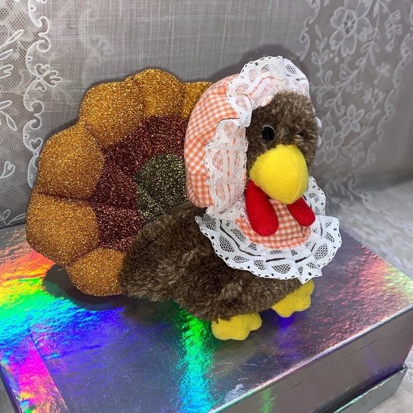 5" Thanksgiving Pilgrim PeePab pals turkey plush bonnet apron sparkly glittery - Picture 1 of 10